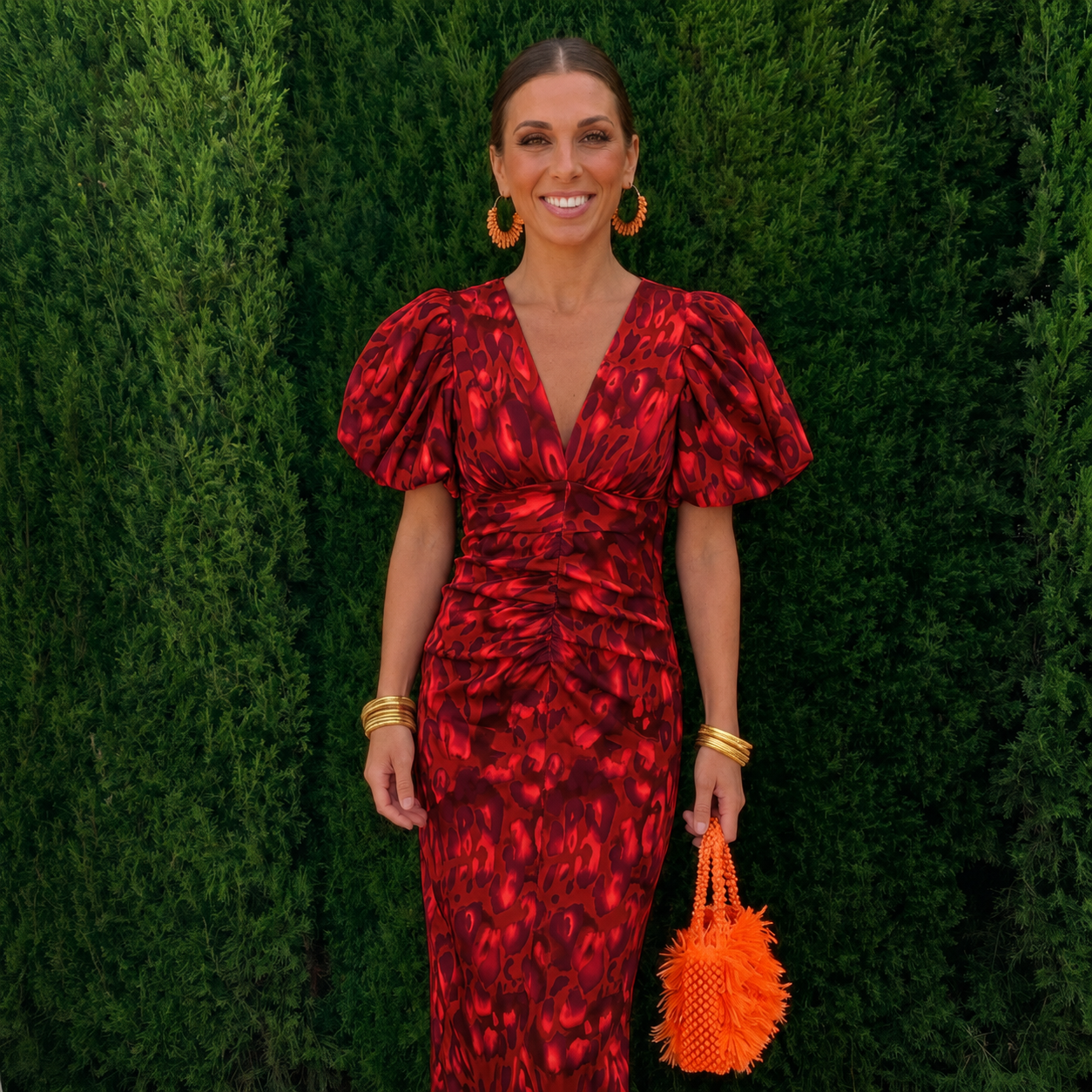 Nutta | Printed Midi Dress with Puff Sleeves