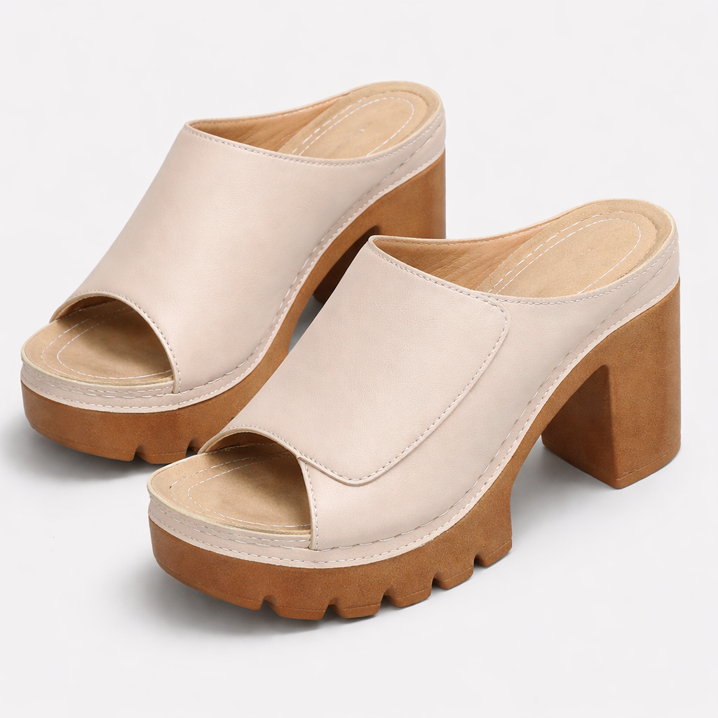 Nicolien - Open Toe Platform Block Heel Mules