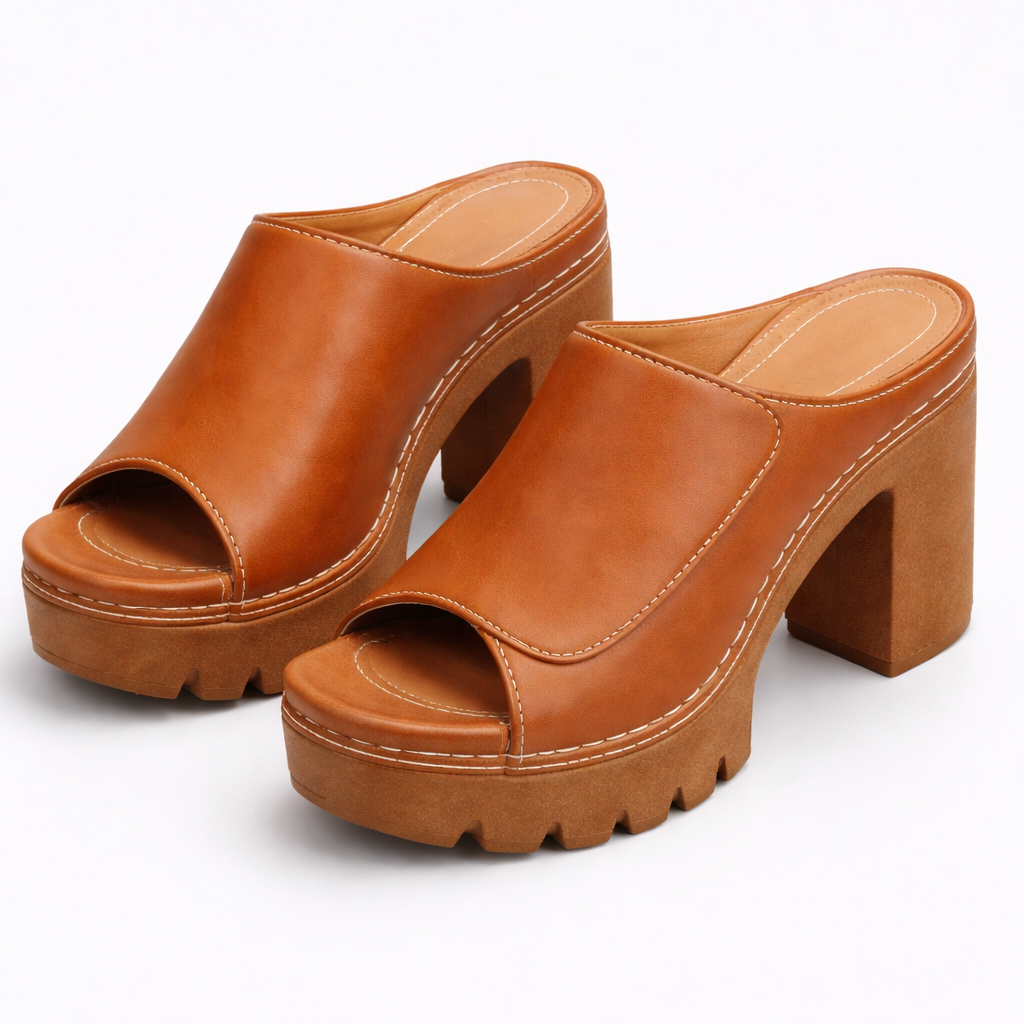Nicolien - Open Toe Platform Block Heel Mules
