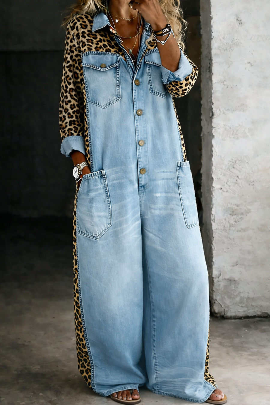 Sakshi | Jumpsuit Leopard Print Button Front Wide Leg