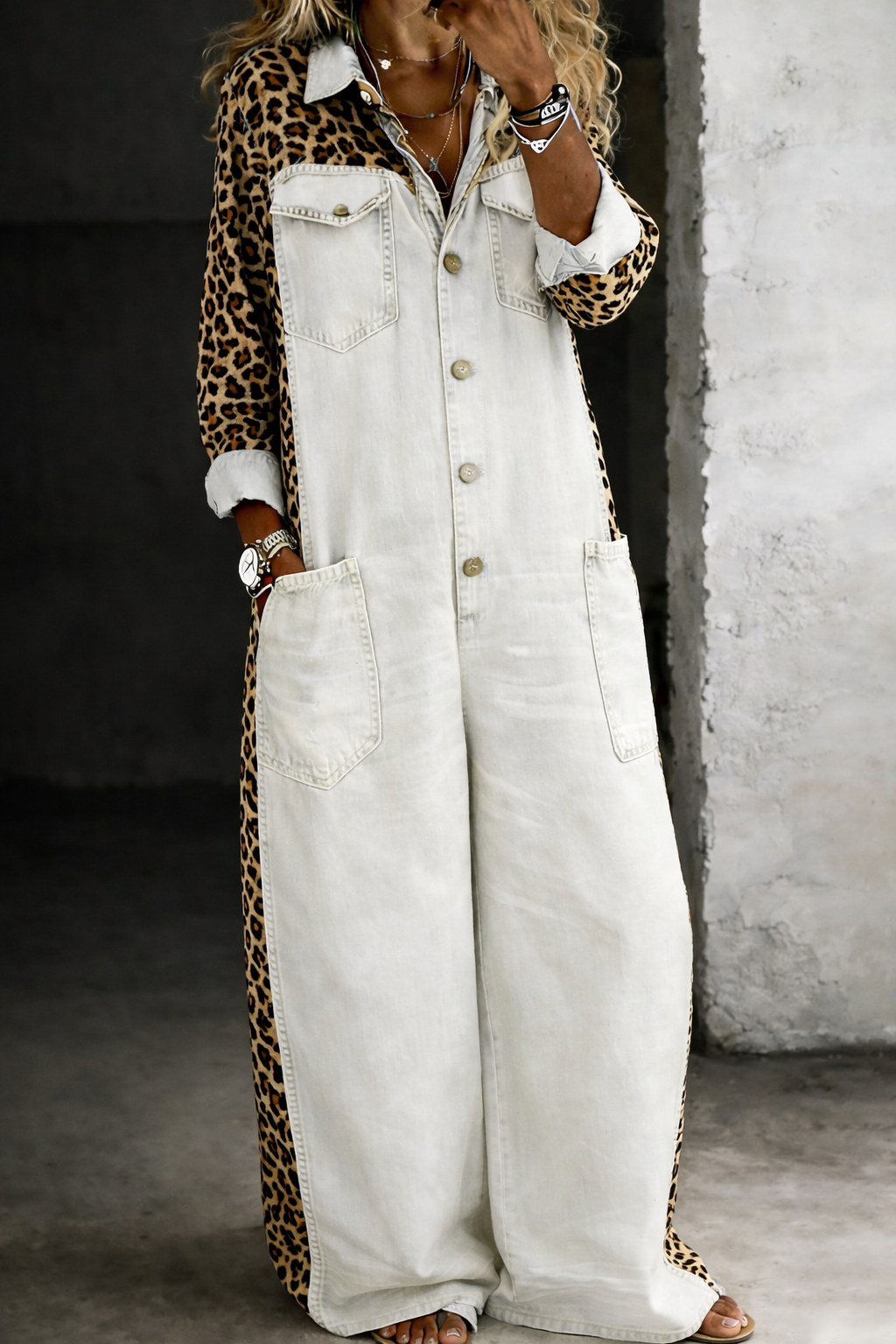 Sakshi | Jumpsuit Leopard Print Button Front Wide Leg