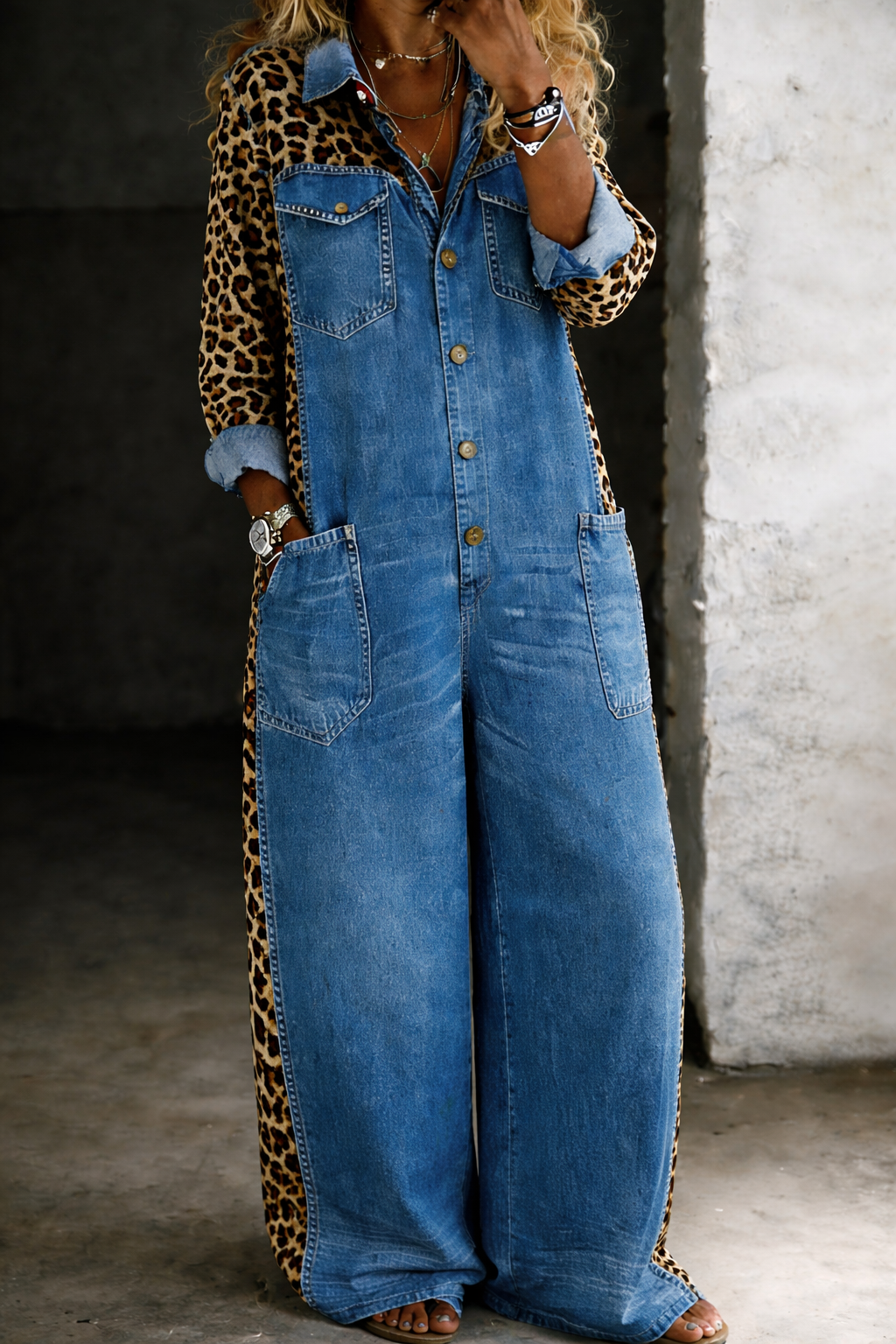 Sakshi | Jumpsuit Leopard Print Button Front Wide Leg