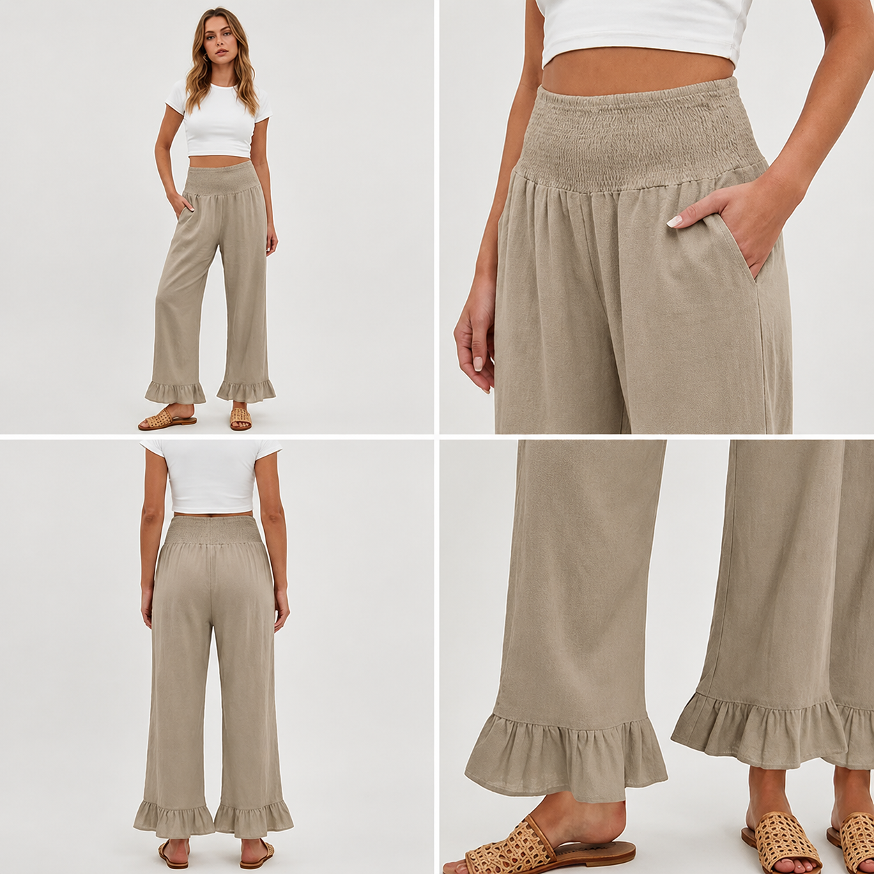 Moriom | Ruffle Hem Wide Leg Pants