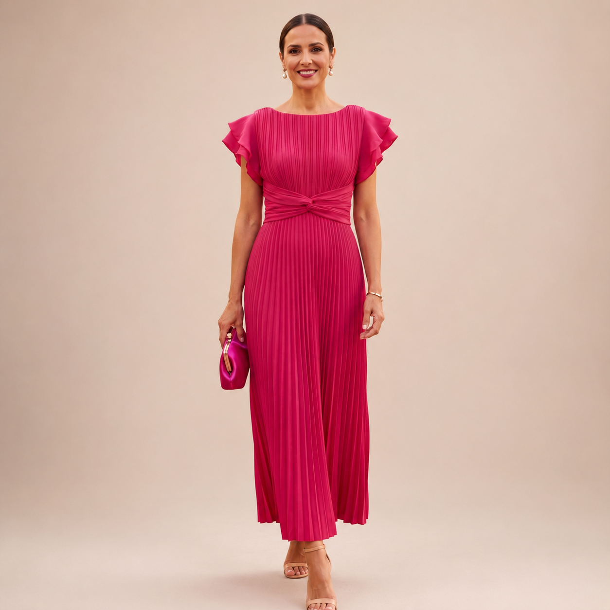 Linyza | Pleated Flutter Sleeve Maxi Dress