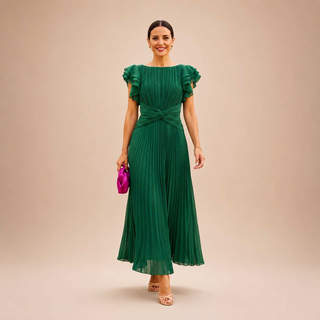 Linyza | Pleated Flutter Sleeve Maxi Dress