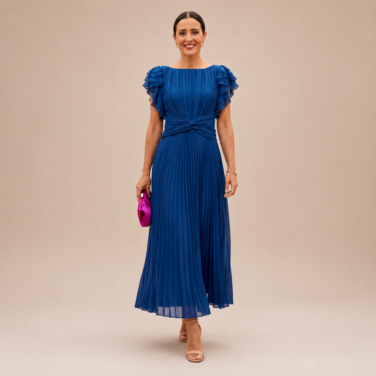 Linyza | Pleated Flutter Sleeve Maxi Dress