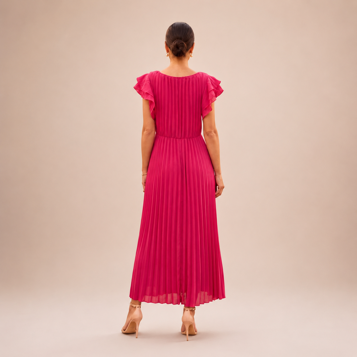 Linyza | Pleated Flutter Sleeve Maxi Dress