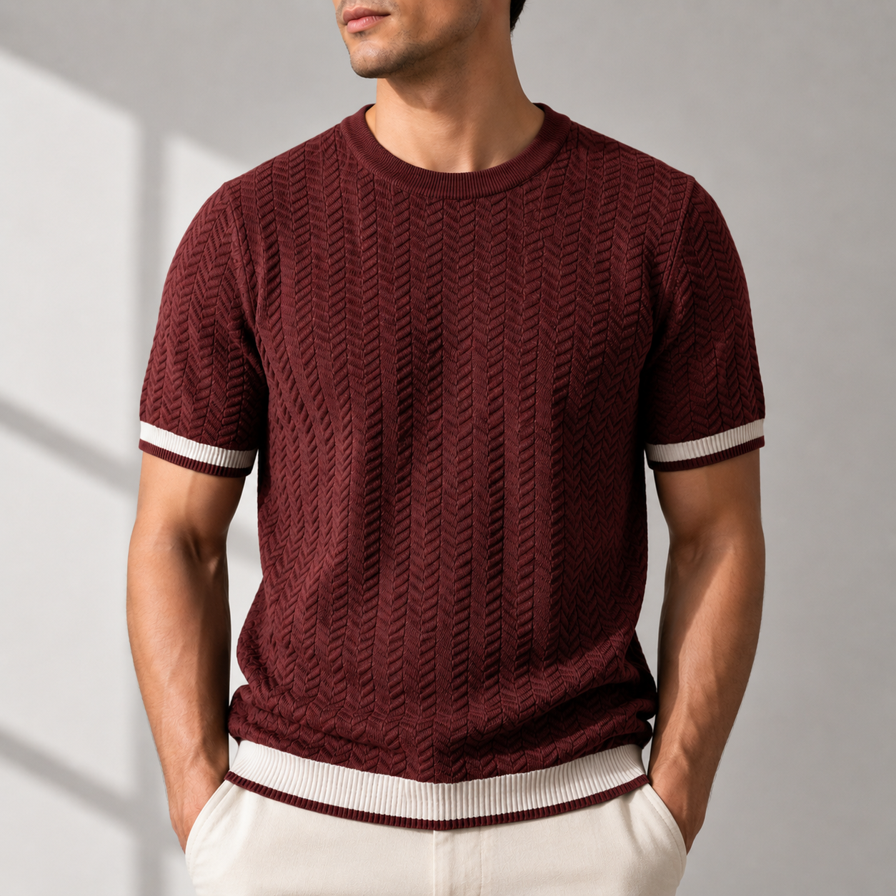Reagan | Knit Pullover With Textured Contrast Trim