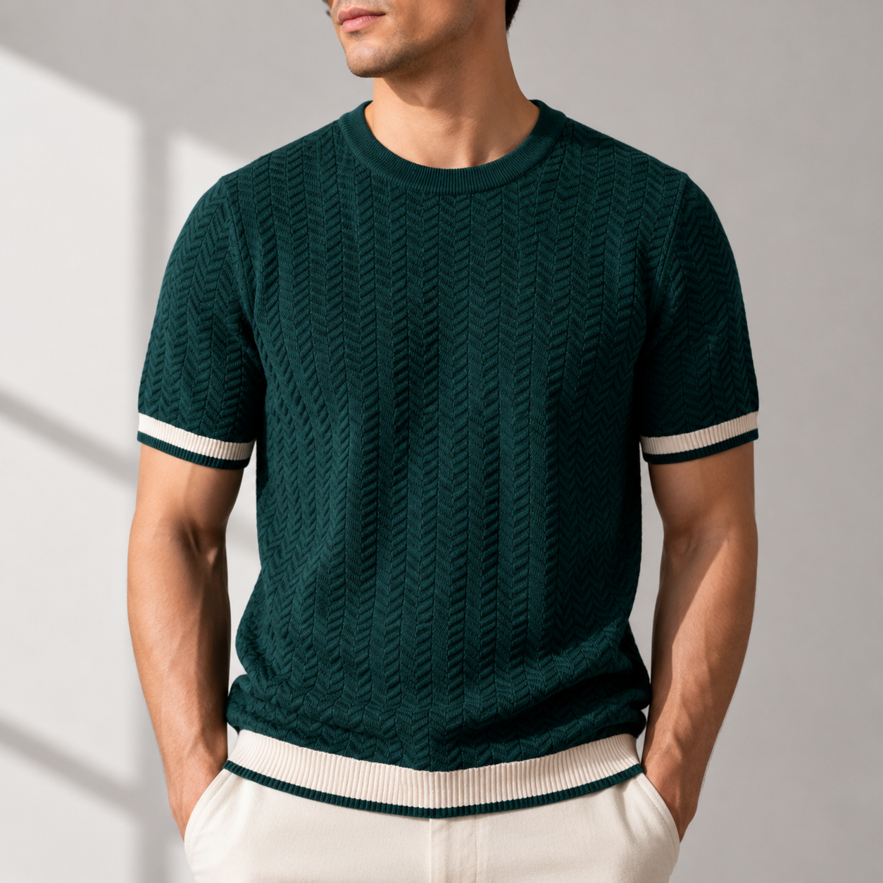 Reagan | Knit Pullover With Textured Contrast Trim