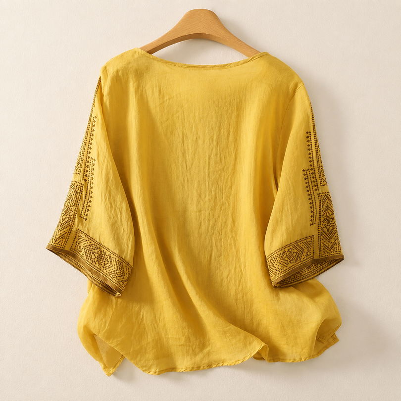 Alivette | Embroidered Linen Blouse in Yellow