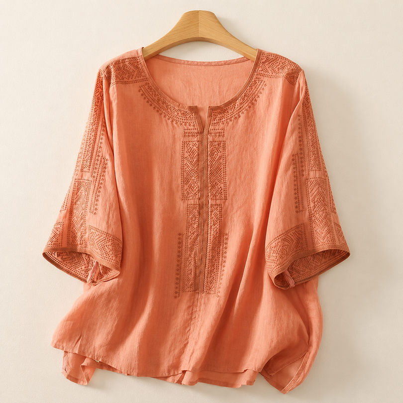 Alivette | Embroidered Linen Blouse in Yellow