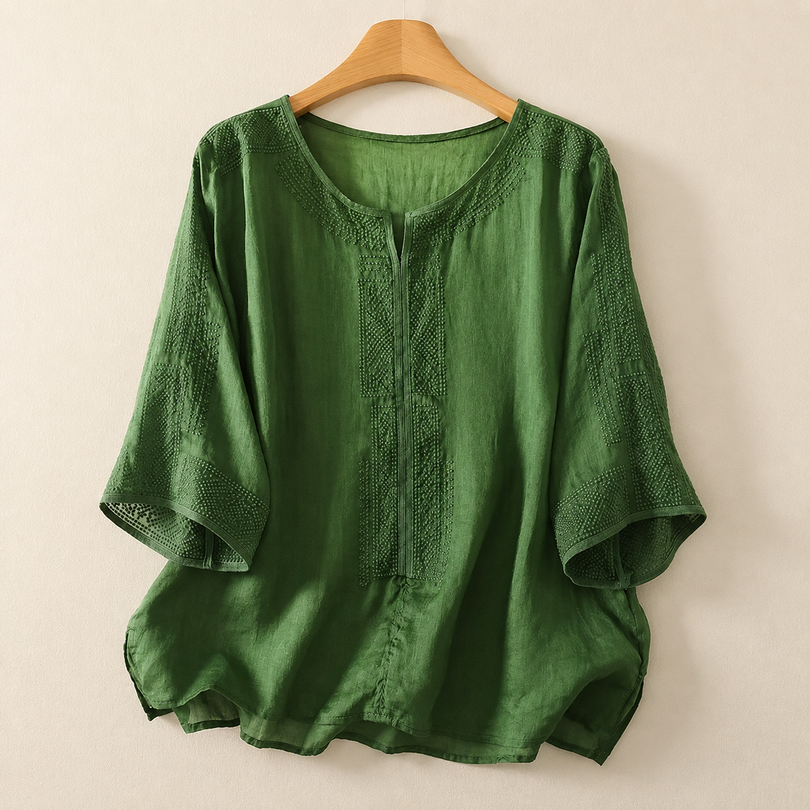 Alivette | Embroidered Linen Blouse in Yellow