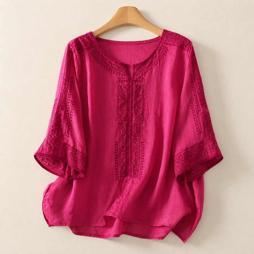 Alivette | Embroidered Linen Blouse in Yellow