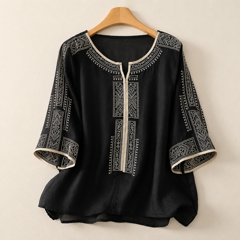 Alivette | Embroidered Linen Blouse in Yellow