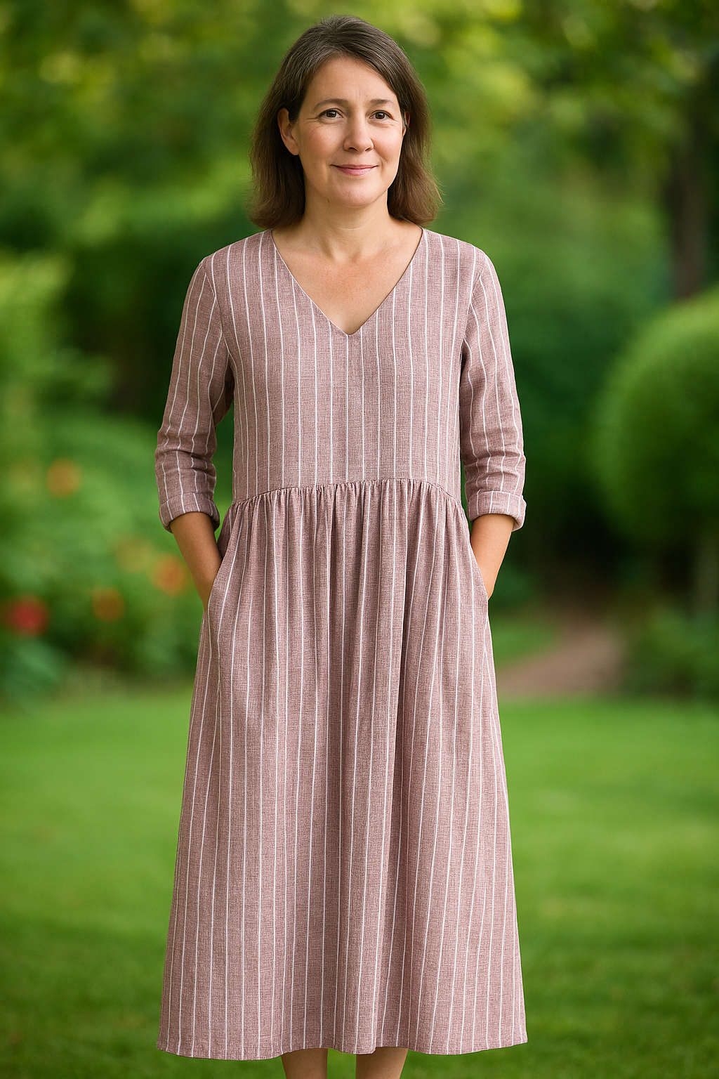Gregoria | Striped V Neck Long Sleeve Dress