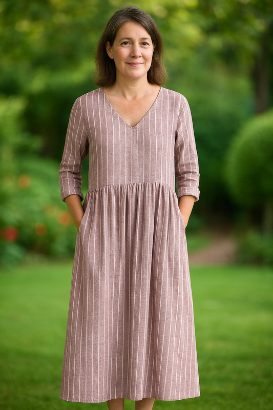 Gregoria | Striped V Neck Long Sleeve Dress
