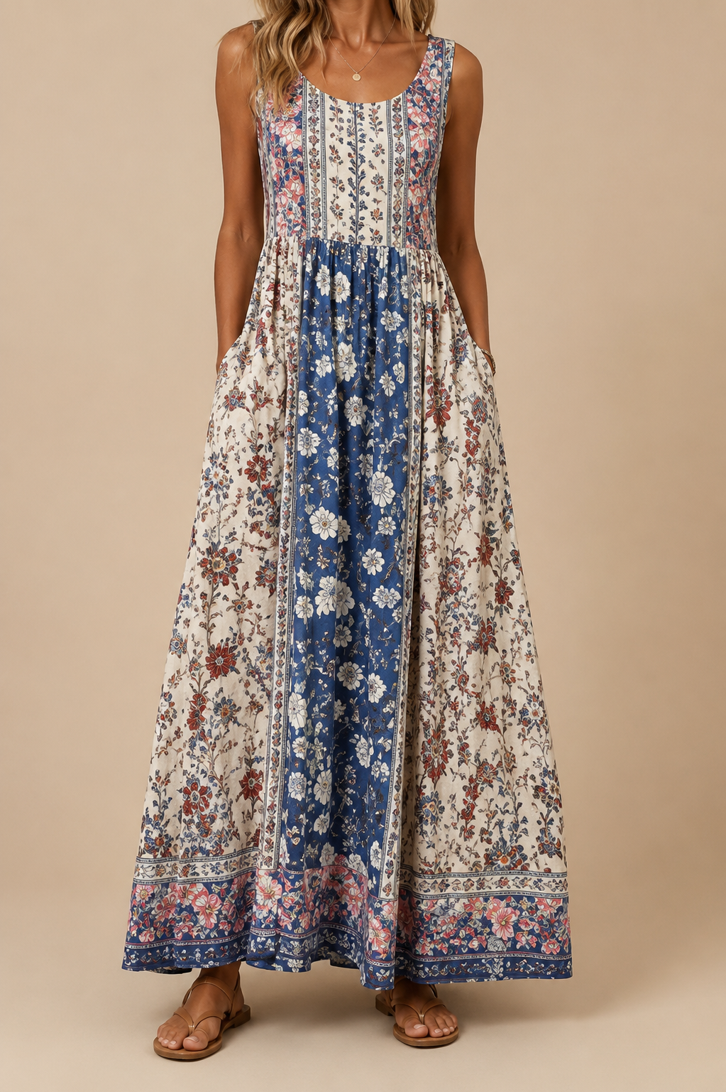 Raqual | Floral Print Sleeveless Maxi Dress Pockets