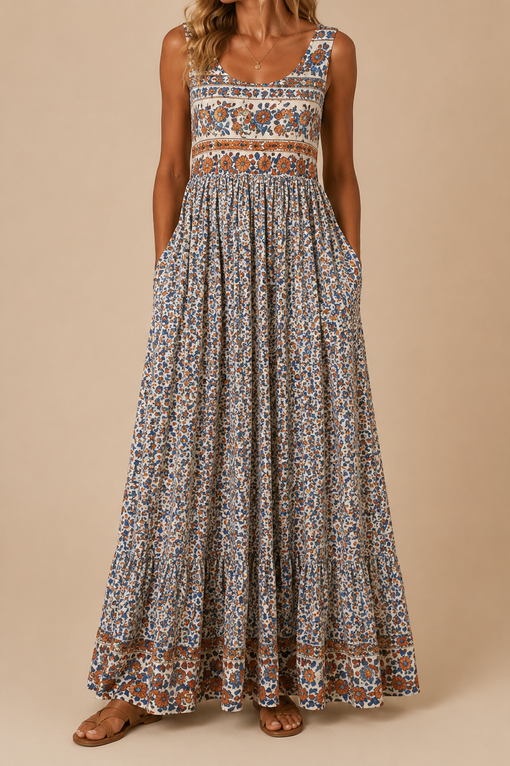 Raqual | Floral Print Sleeveless Maxi Dress Pockets