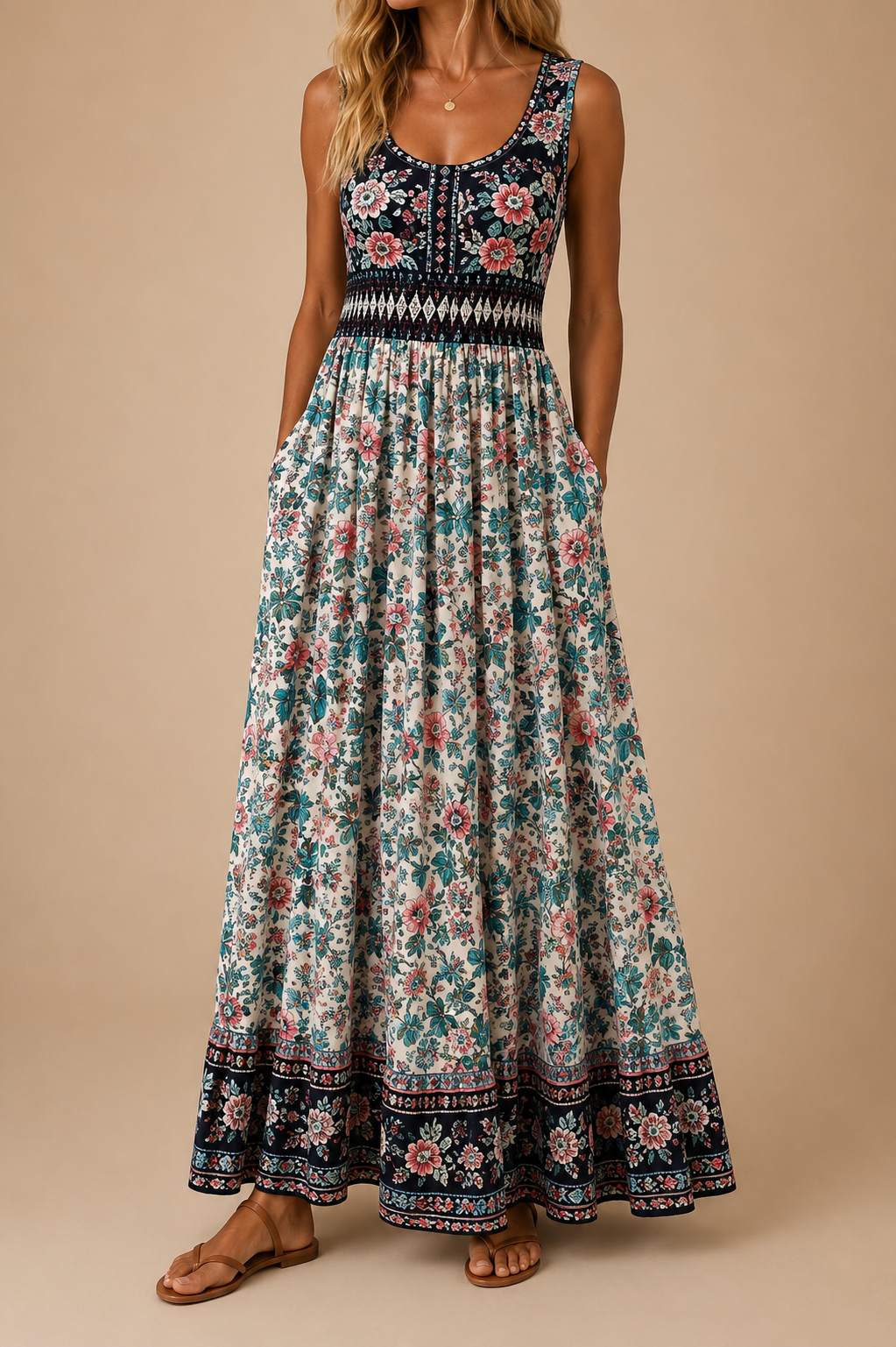 Raqual | Floral Print Sleeveless Maxi Dress Pockets