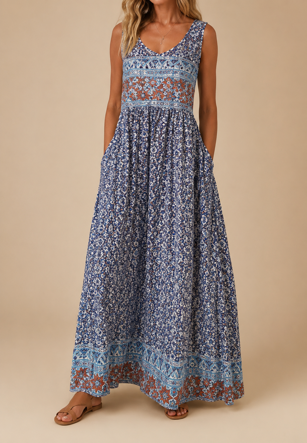 Raqual | Floral Print Sleeveless Maxi Dress Pockets