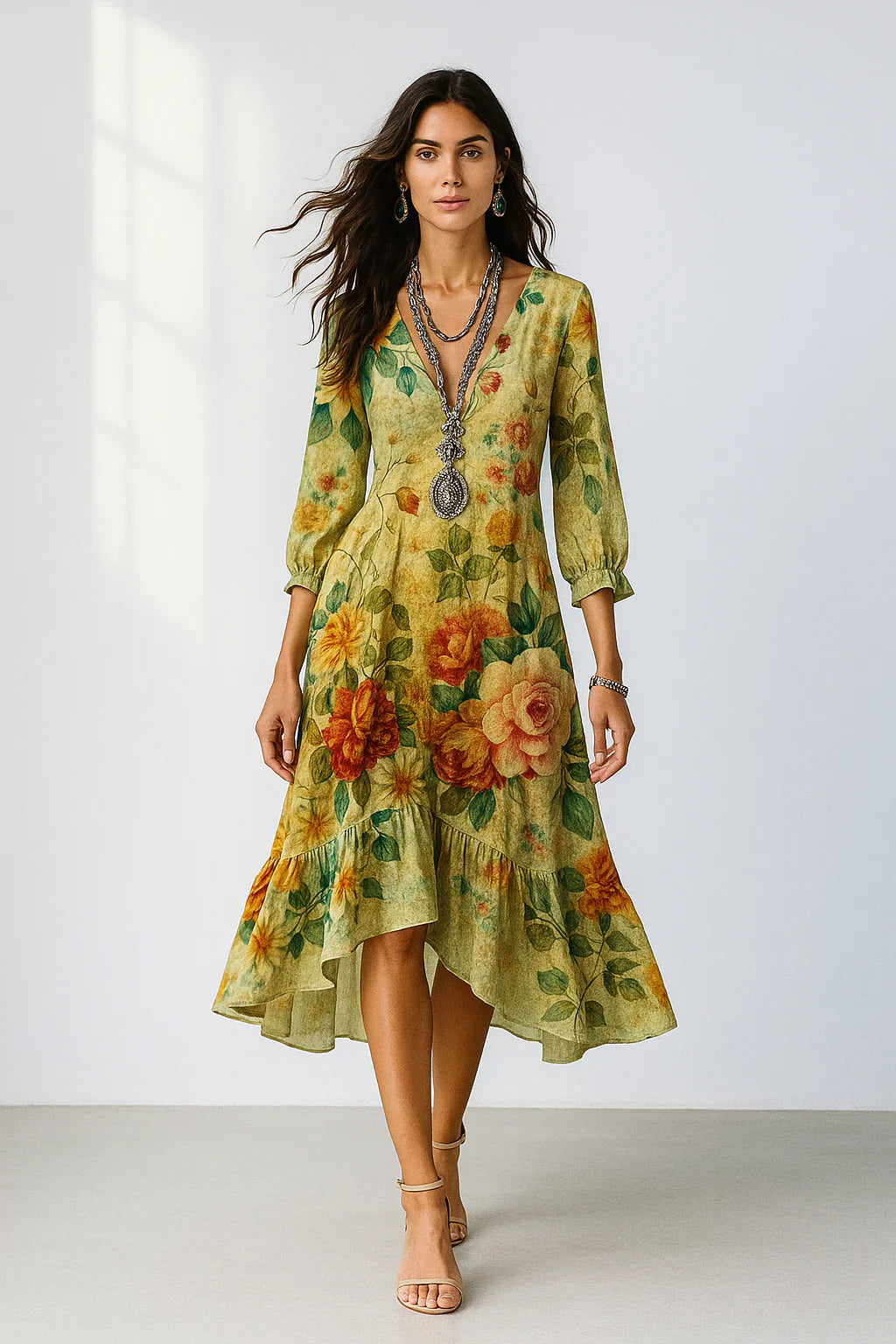 Debra | Multicolor Polka Dot V-Neck Dress