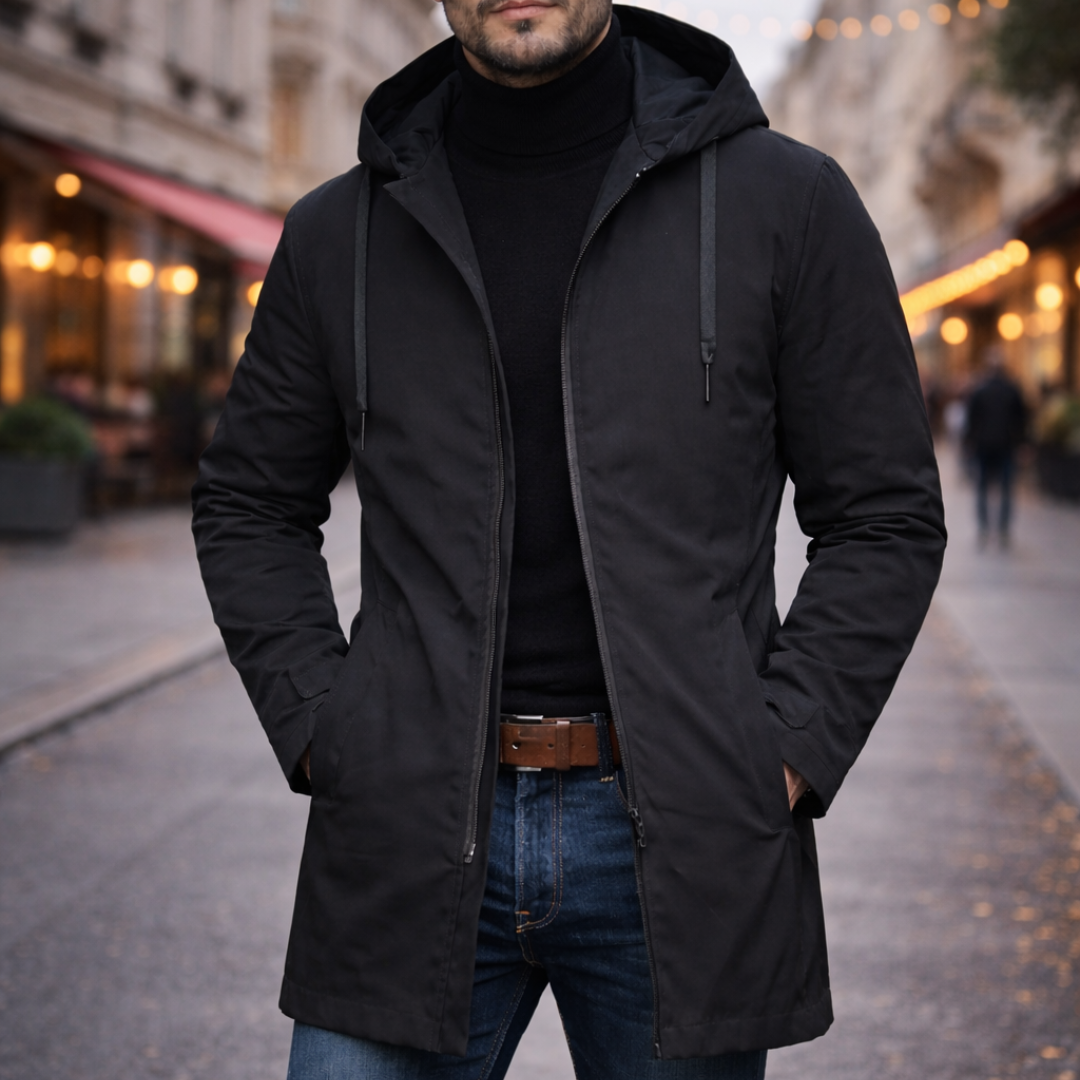 Aljoscha | Hooded Long Zip Front Coat