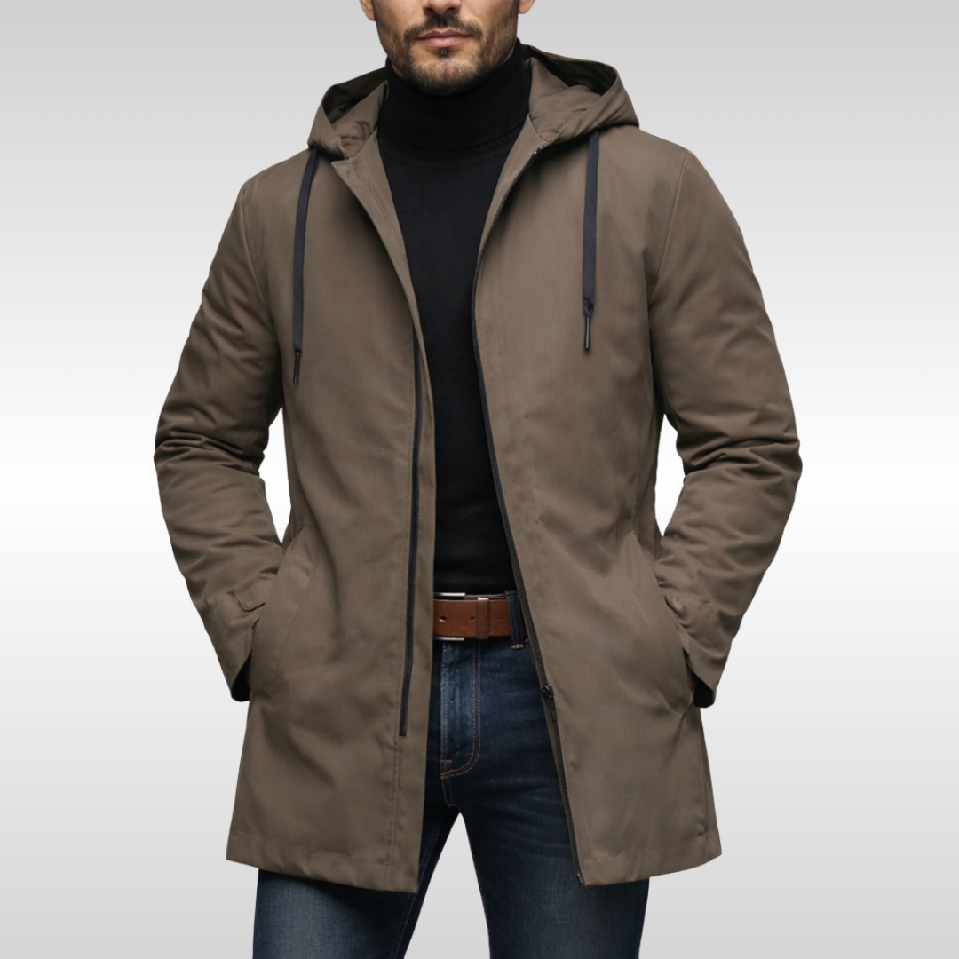 Aljoscha | Hooded Long Zip Front Coat