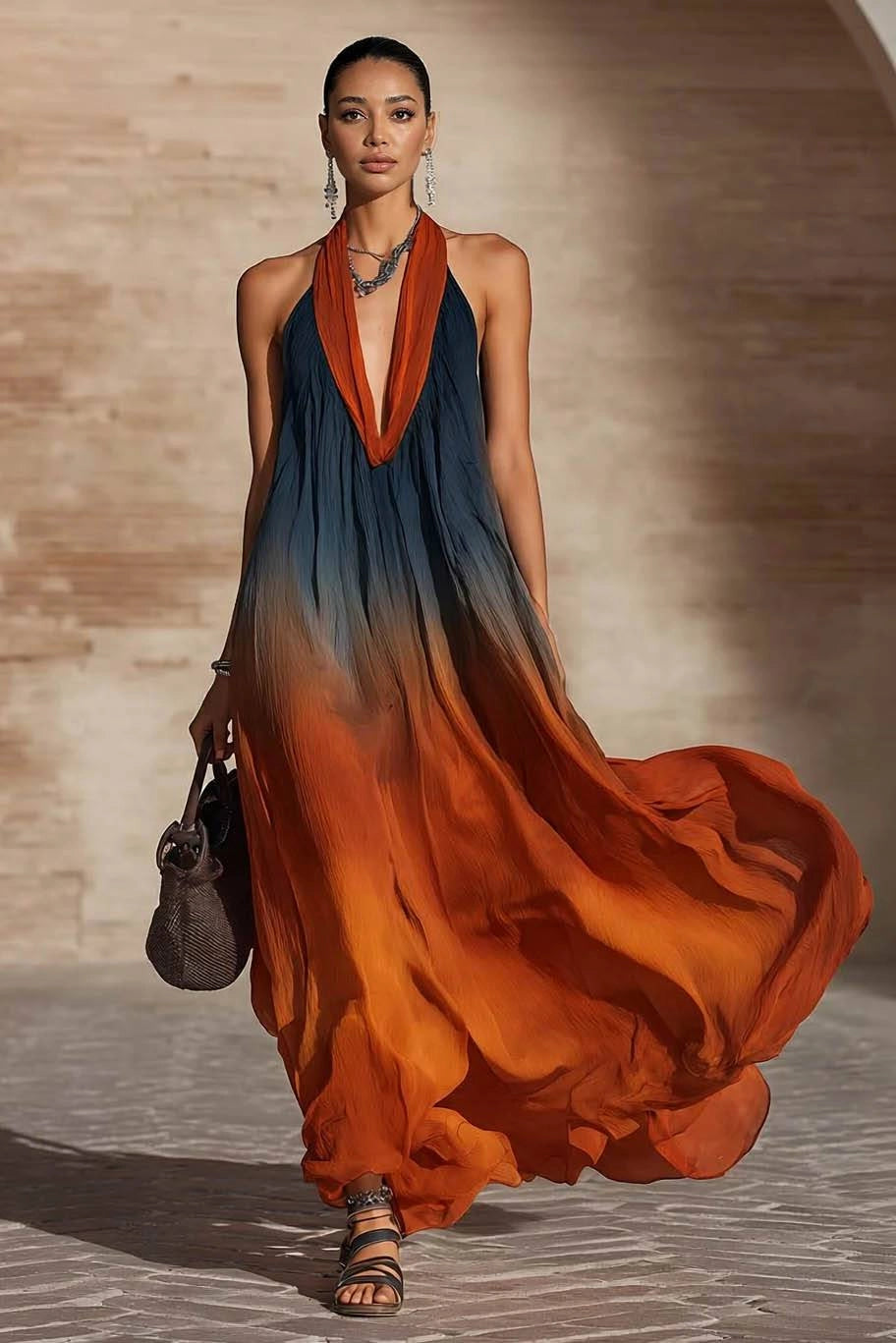 Naeela | Maxi Dress Halterneck Sleeveless Ombre Gradient