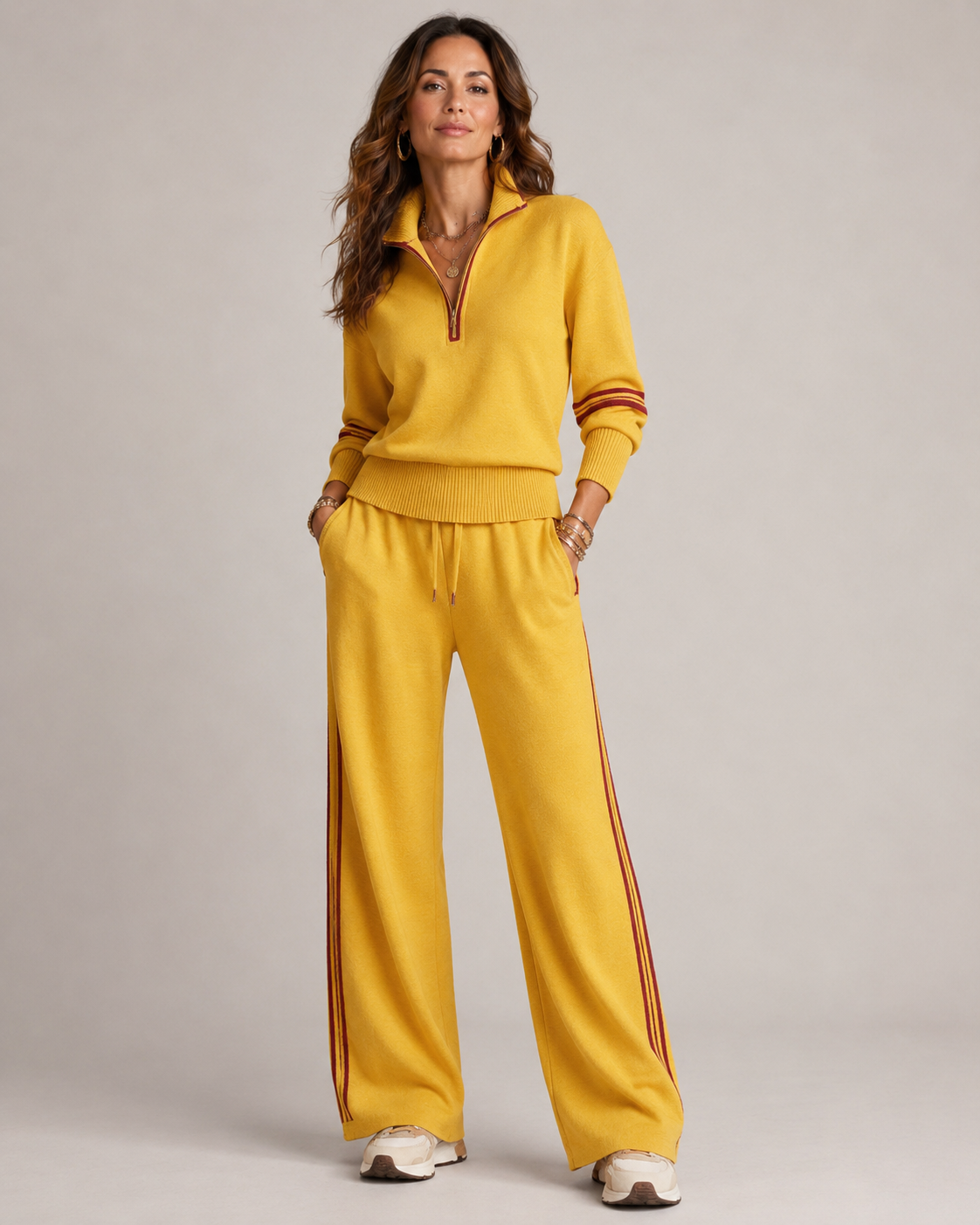 Strick | Knitted Set with Quarter-Zip Sweater and Wide Pants
