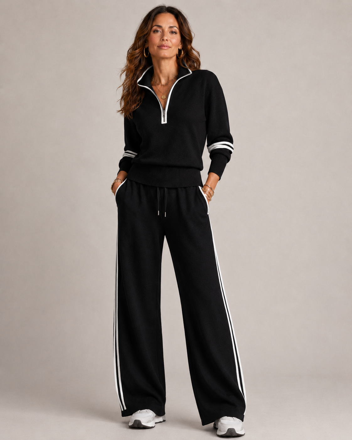 Strick | Knitted Set with Quarter-Zip Sweater and Wide Pants