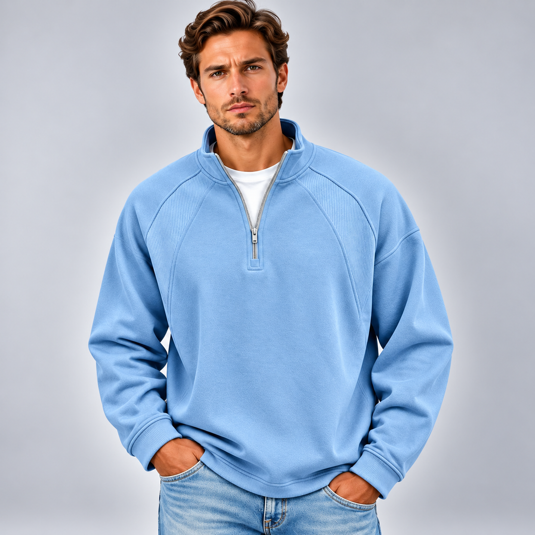 Stanislao | Sweatshirt With Quarter Zip and Ribbed Panels