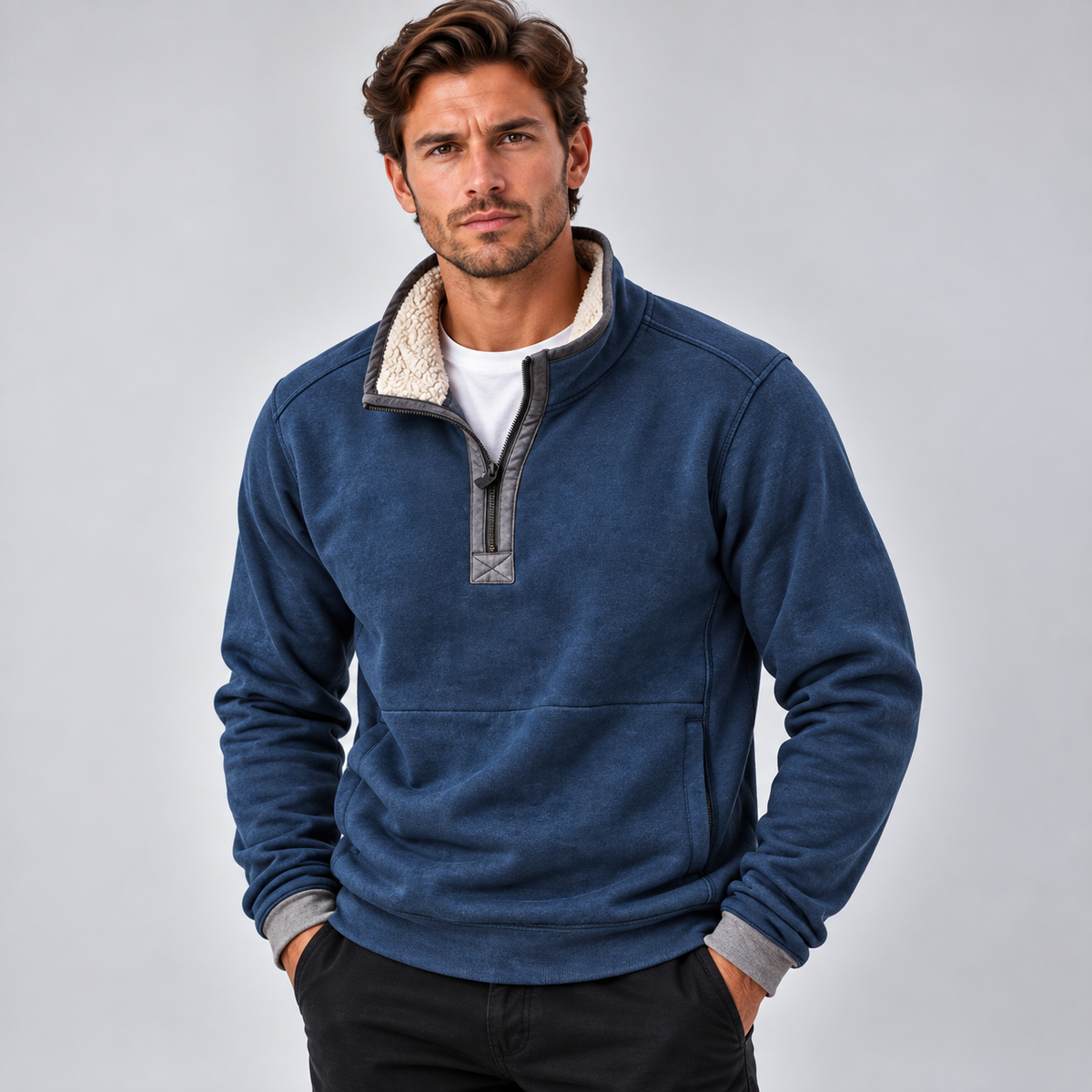 Thanakrit | Pullover With Quarter Zip and Plush Collar