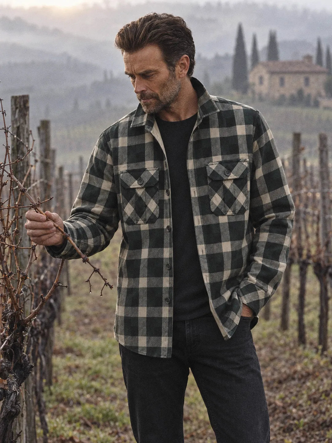 Angus | Shirt Jacket with Green Plaid and Pockets
