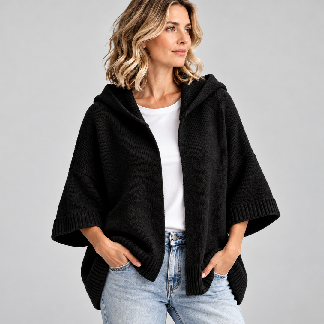 Annabel | Cardigan With Hood and Wide Knit Sleeves