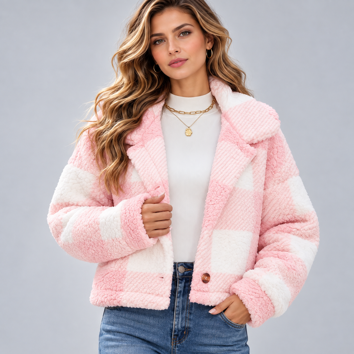 Gwyneth  | Jacket With Check Pattern and Wide Collar