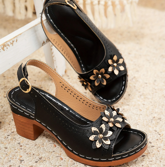 Haisley | Slingback Block Heel Floral Sandals
