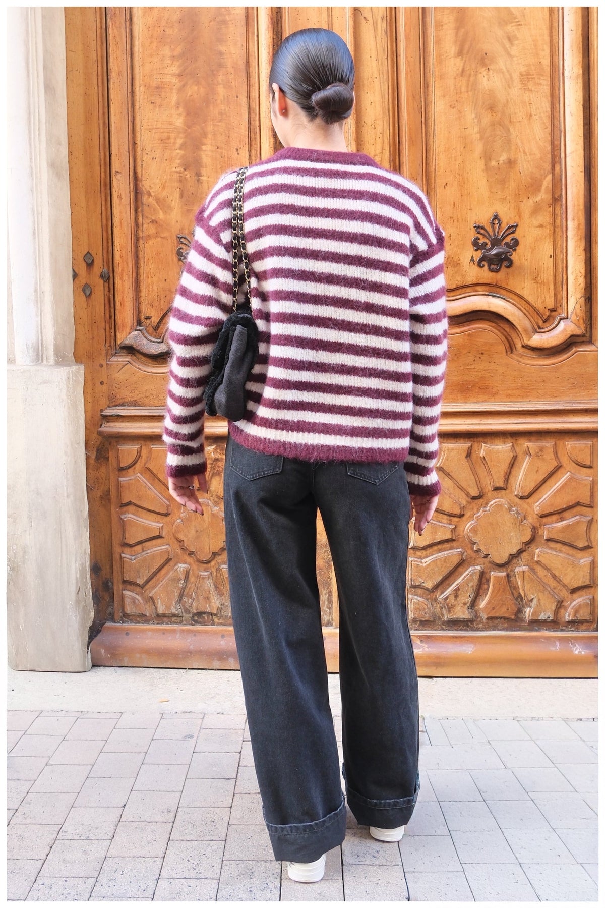 Resmiye | Striped Long Sleeve Button Front Cardigan
