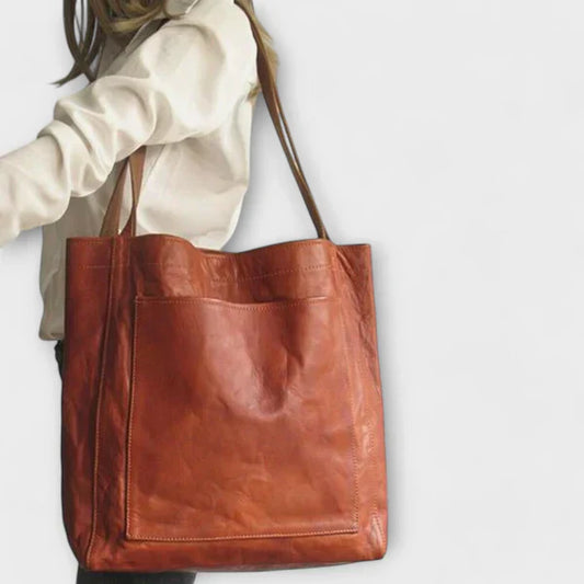 Patty | Large Faux Leather Tote Bag With Pocket