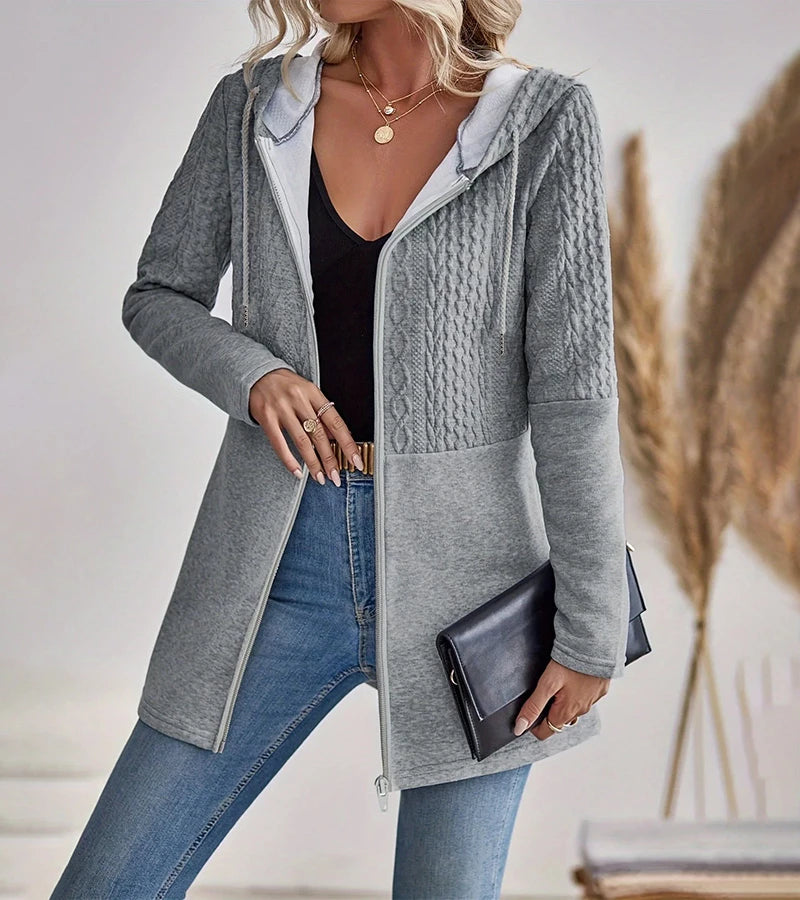 Jylda | Zip-Up Hooded Cable Knit Cardigan