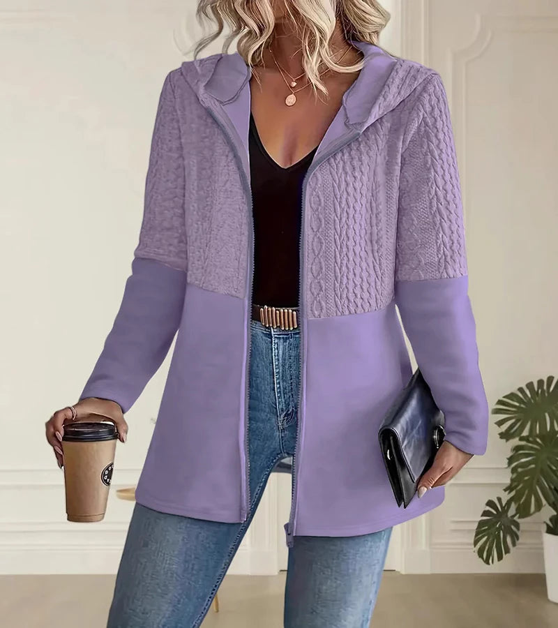 Jylda | Zip-Up Hooded Cable Knit Cardigan