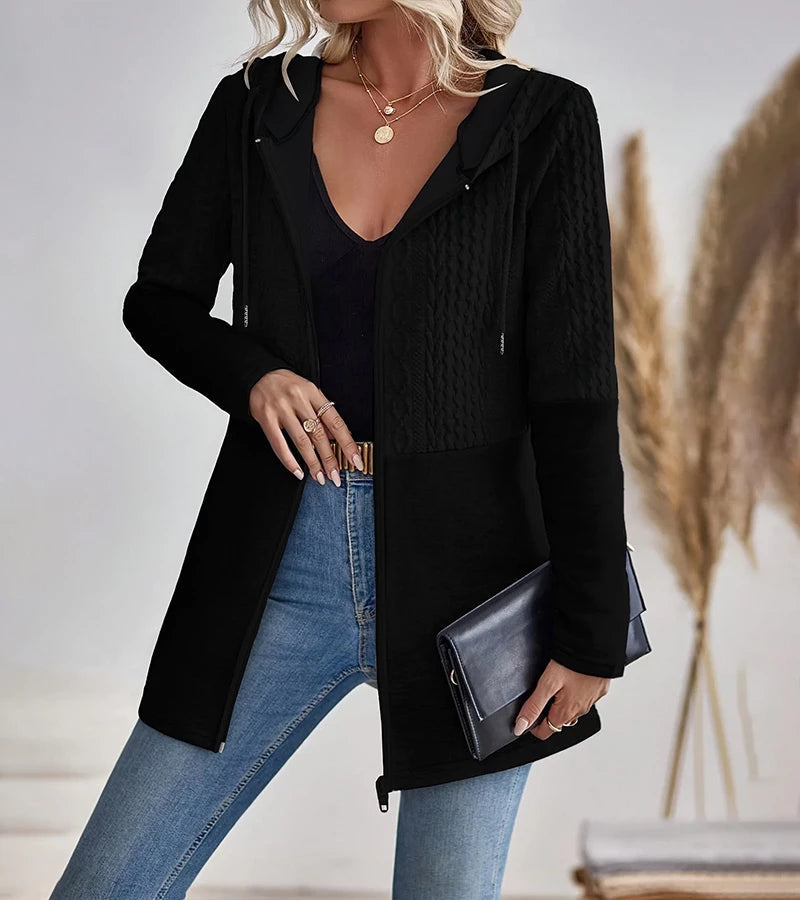 Jylda | Zip-Up Hooded Cable Knit Cardigan