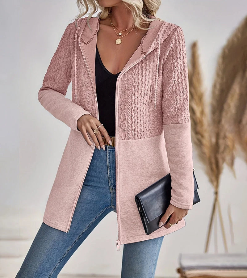 Jylda | Zip-Up Hooded Cable Knit Cardigan