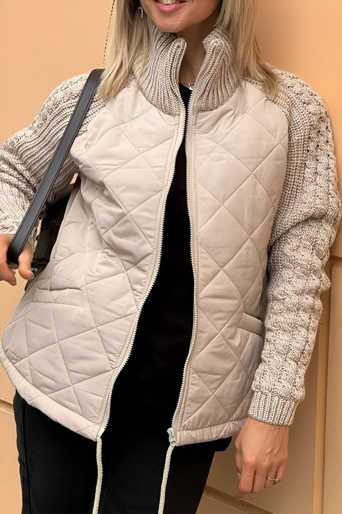 Leonarda | Quilted Zip Jacket with Knitted Sleeves
