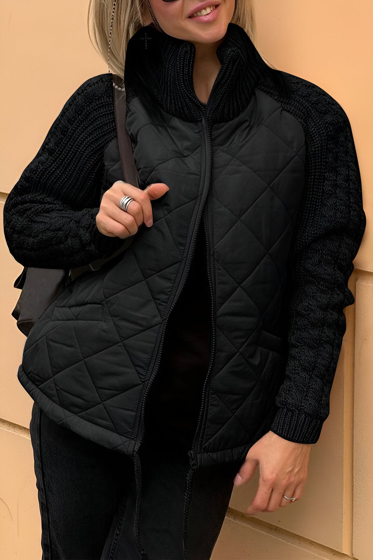 Leonarda | Quilted Zip Jacket with Knitted Sleeves