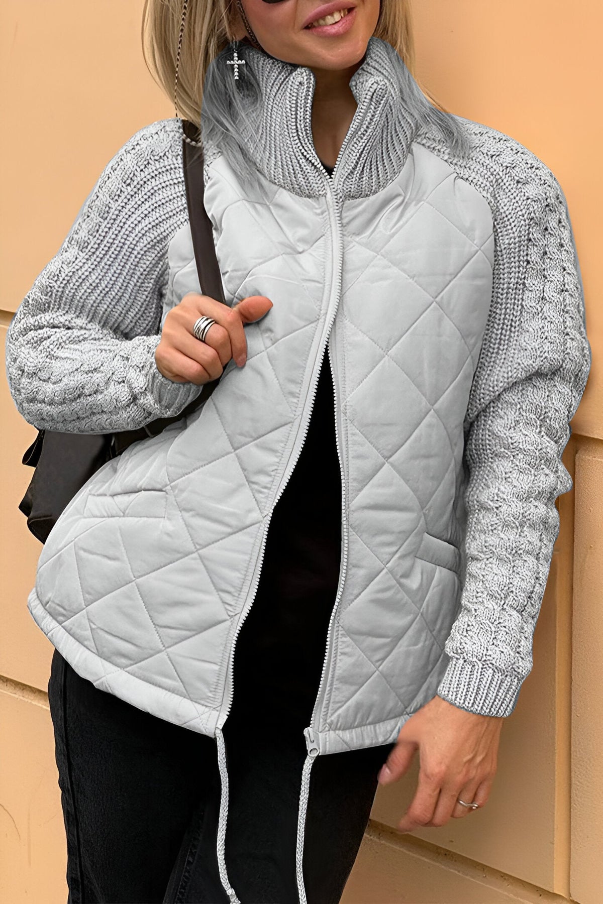 Leonarda | Quilted Zip Jacket with Knitted Sleeves