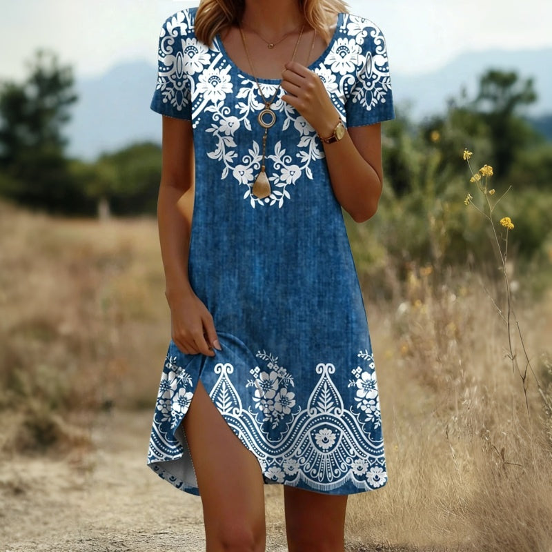 Alexise |  Dress Blue Floral Print Short Sleeve