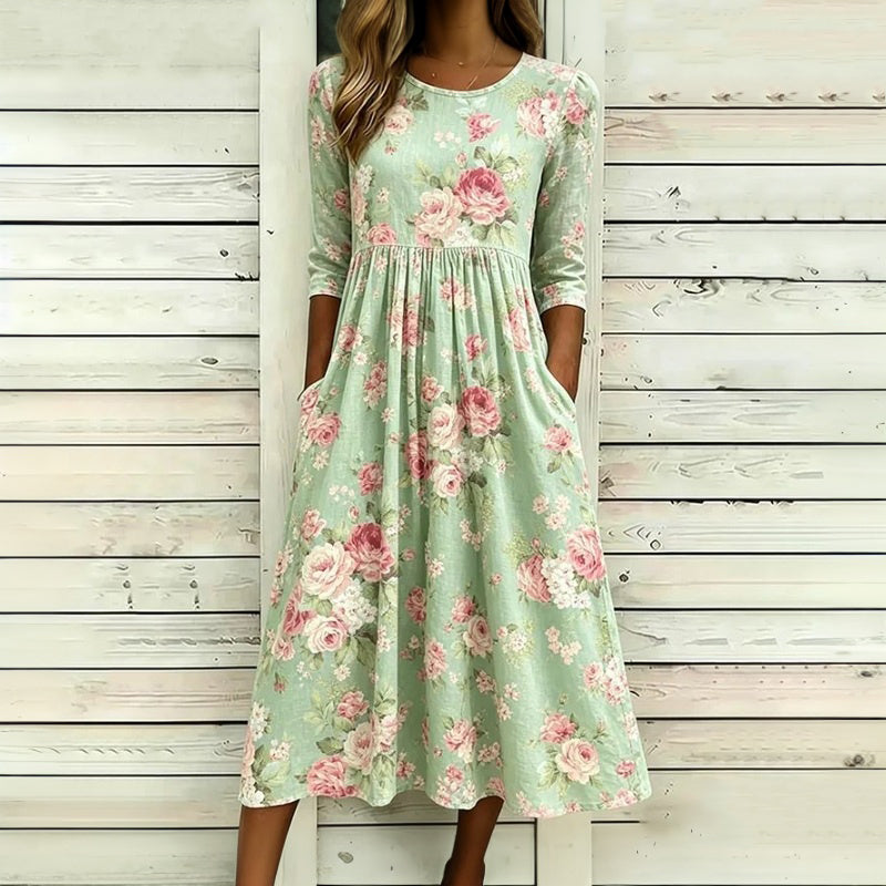 Liniza | Floral Print Midi Dress 3/4 Sleeve