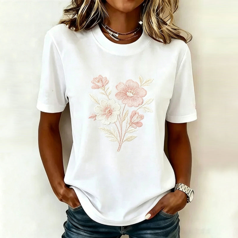 Wilina | Short Sleeve Floral Embroidered T-Shirt