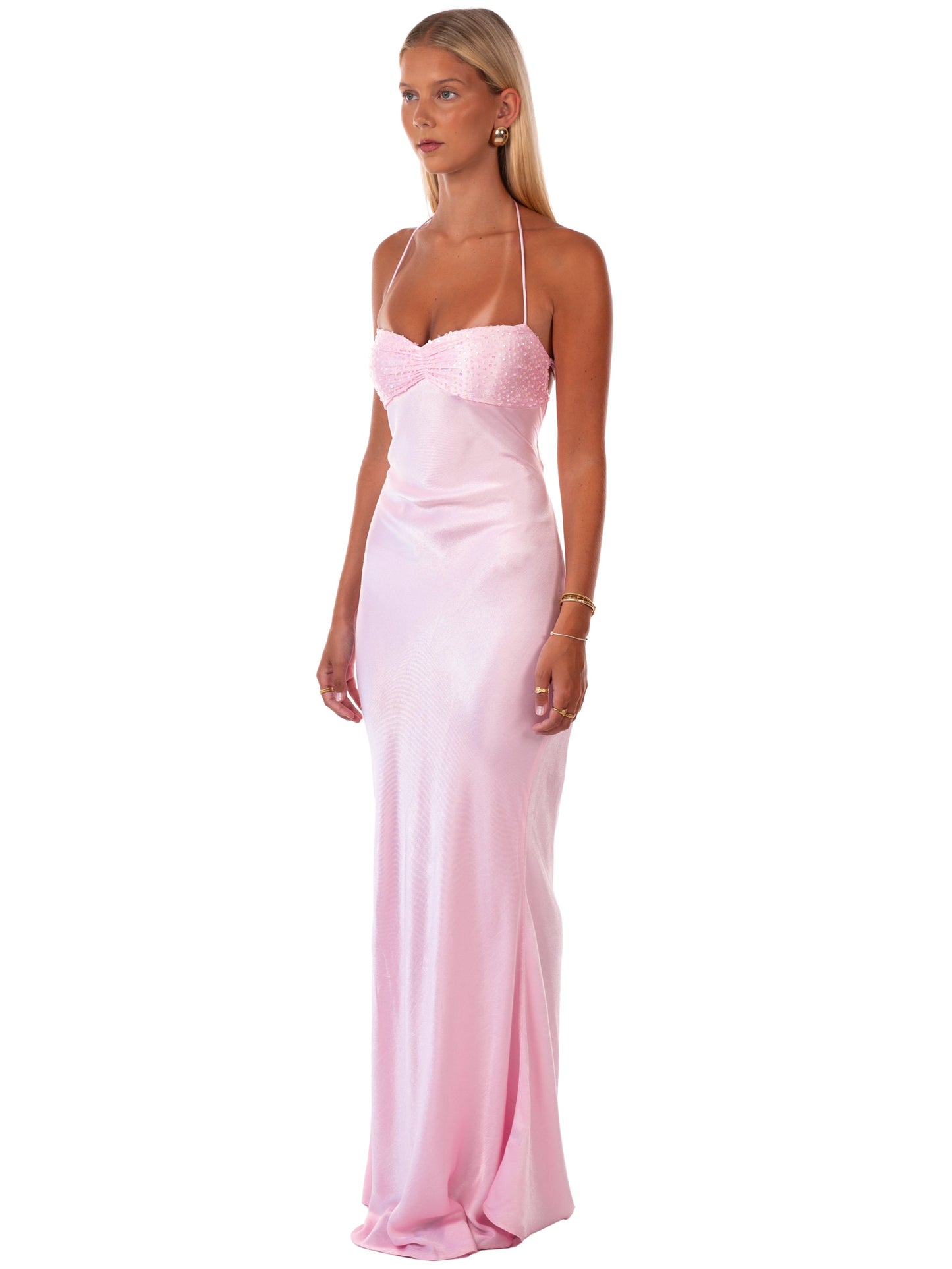 Nilysha | Sleeveless Halter Neck Sequin Maxi Dress