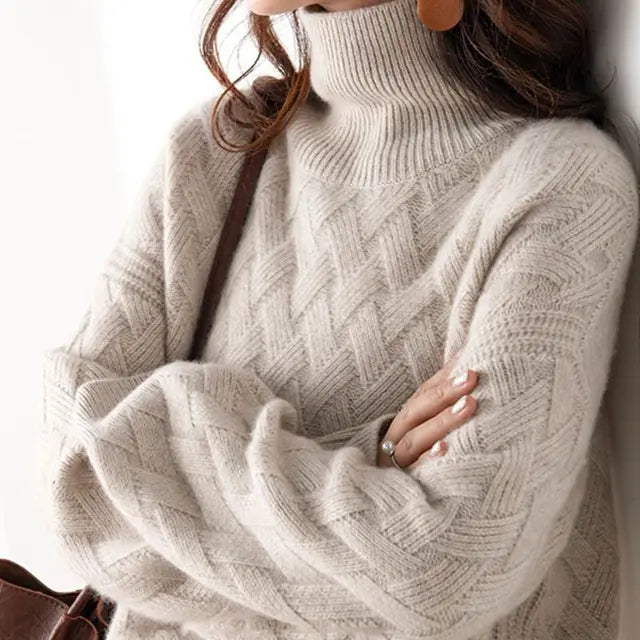 Rachael | Sweater Ivory Turtleneck Long Sleeve Textured Knit